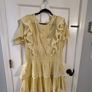 LoveShackFancy Yellow Ruffle Mini Dress